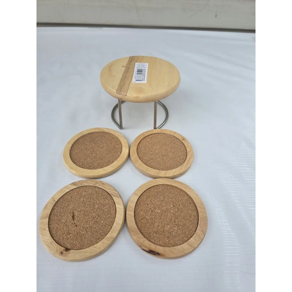 IKEA Set of 4 wood and cork coasters with a custom stand